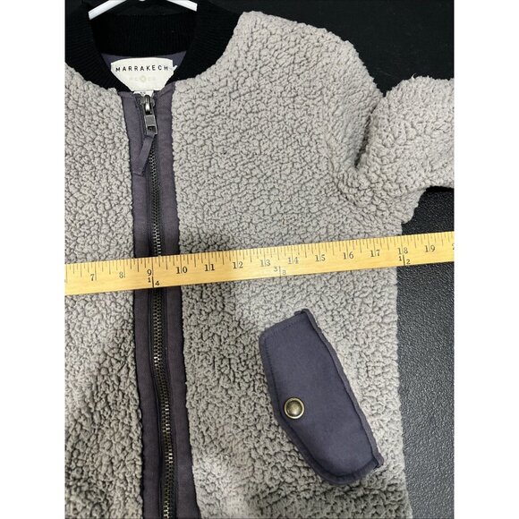 Marrakech Sherpa Bomber Jacket Gray Black Trim Zipper‎ Pockets Womens XS - Picture 7 of 8